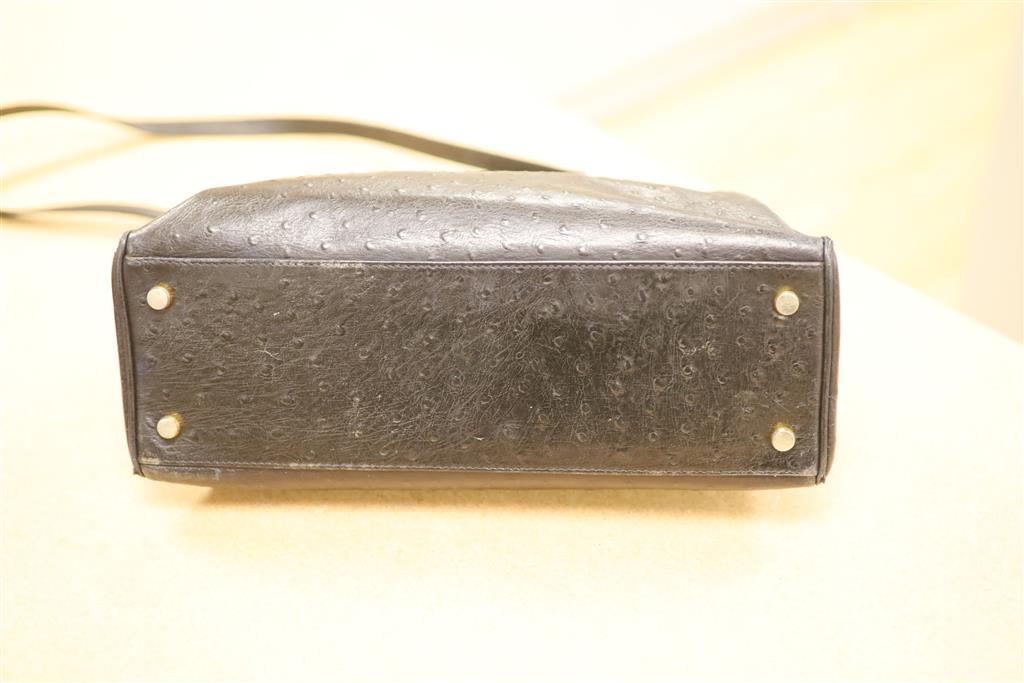 A Hermes Sac a depeches (Kelly) bag, ostrich skin, circa 1940s, (undated - prior to 1945)